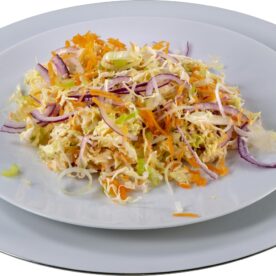 creamy rainbow coleslaw with cabbage and carrots